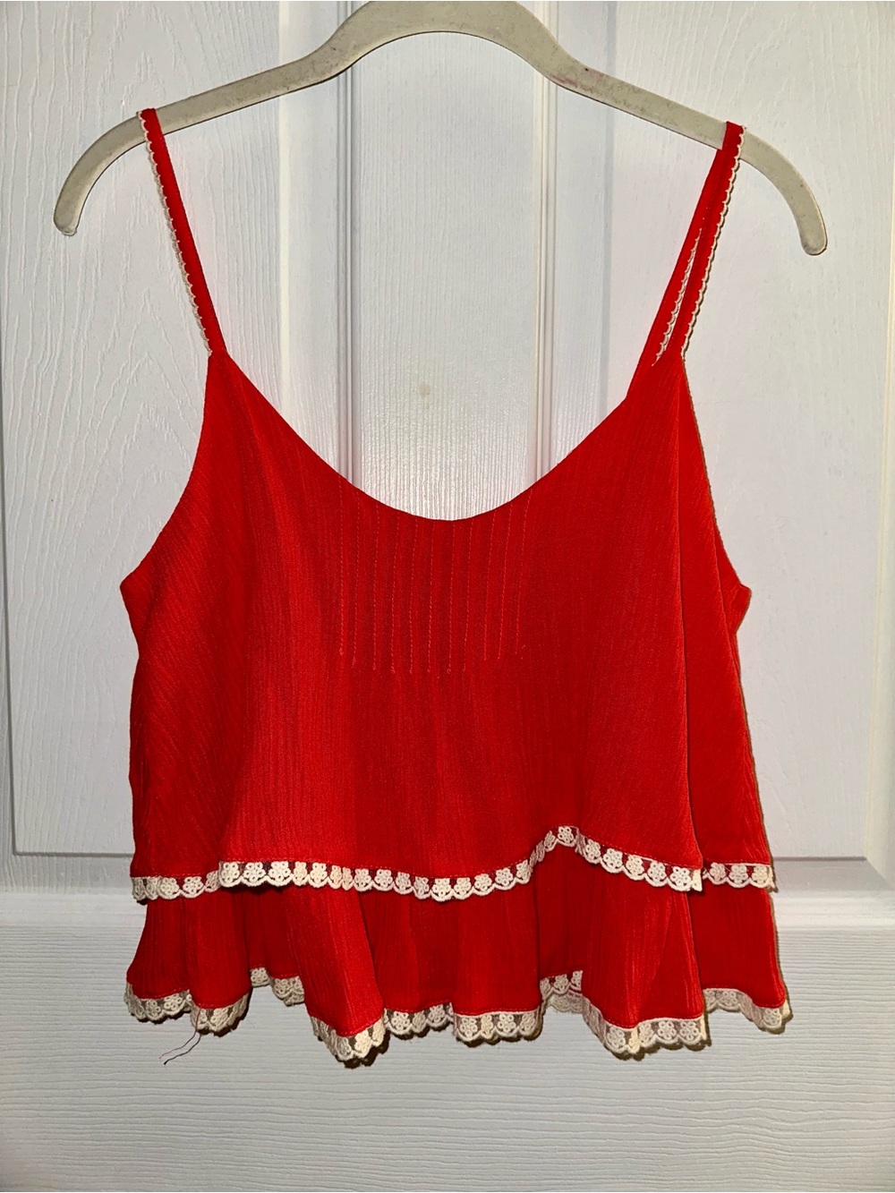 Red Lace-Trim Tiered Camisole Tank Top - Women